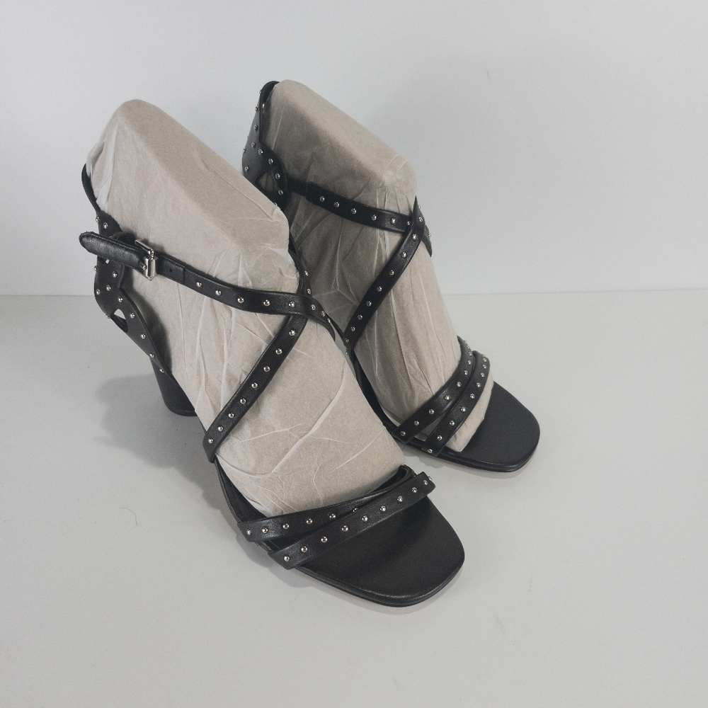 Rebecca Minkoff Adeleine Studded Crisscross Block Heel Sandals Black -7.5 - Picture 2 of 4